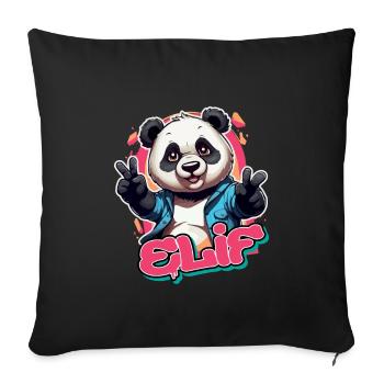ELIF - Beautiful Girl Name with Cool Panda - Sofa pillowcase 17,3'' x 17,3'' (45 x 45 cm) - black - Front