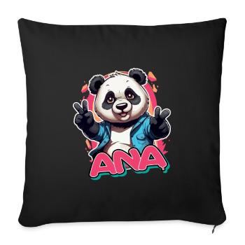 ANA - Beautiful girl name with cool panda - Sofa pillowcase 17,3'' x 17,3'' (45 x 45 cm) - black - Front