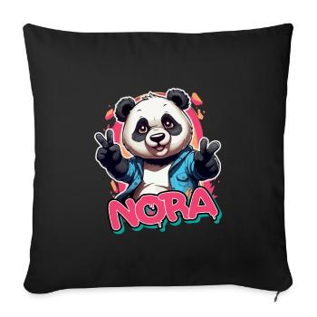 NORA - Beautiful Girl Name with Cool Panda - Sofa pillowcase 17,3'' x 17,3'' (45 x 45 cm) - black - Front