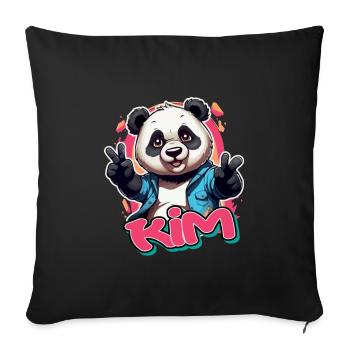 KIM - Beau nom de fille avec Cool Panda - Housse de coussin décorative 45 x 45 cm - noir - Devant