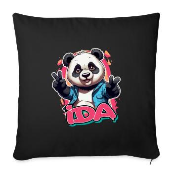 IDA - Beautiful girl name with cool panda - Sofa pillowcase 17,3'' x 17,3'' (45 x 45 cm) - black - Front