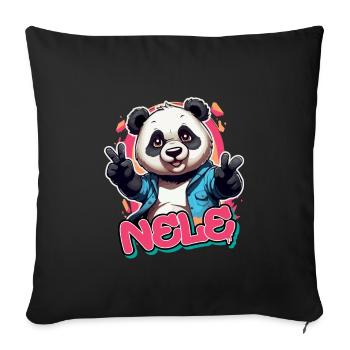 NELE - Schöner Mädchen Name mit coolem Panda - Sofakissenbezug 45 x 45 cm - Schwarz - Vorne