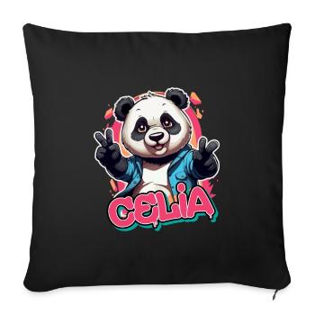 CELIA - Beau nom de fille avec Cool Panda - Housse de coussin décorative 45 x 45 cm - noir - Devant