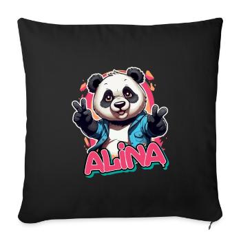 ALINA - Beau nom de fille avec panda cool - Housse de coussin décorative 45 x 45 cm - noir - Devant