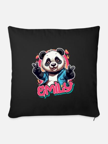 EMILY - Schöner Mädchen Name mit coolem Panda - Sofakissenbezug 45 x 45 cm - Schwarz