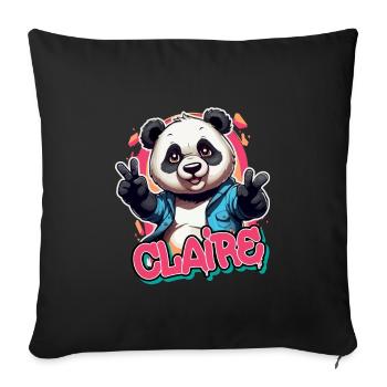 CLAIRE - Beau nom de fille avec panda cool - Housse de coussin décorative 45 x 45 cm - noir - Devant