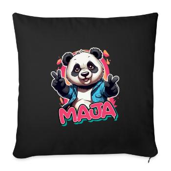 MAJA - Beautiful girl name with cool panda - Sofa pillowcase 17,3'' x 17,3'' (45 x 45 cm) - black - Front