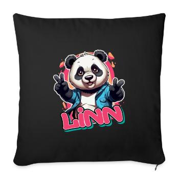 LINN - Schöner Mädchen Name mit coolem Panda - Sofakissenbezug 45 x 45 cm - Schwarz - Vorne