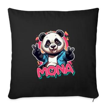 MONA - Schöner Mädchen Name mit coolem Panda - Sofakissenbezug 45 x 45 cm - Schwarz - Vorne