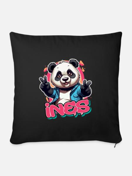 INES - Schöner Mädchen Name mit coolem Panda - Sofakissenbezug 45 x 45 cm - Schwarz