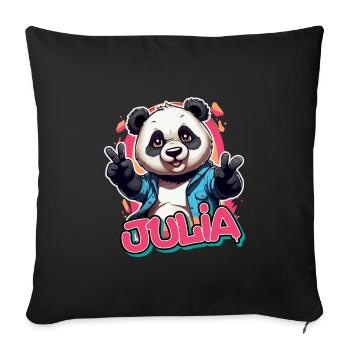 JULIA - Schöner Mädchen Name mit coolem Panda - Sofakissenbezug 45 x 45 cm - Schwarz - Vorne