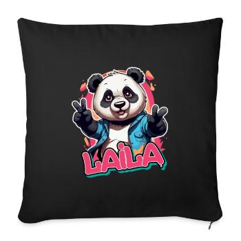 LAILA - Beautiful Girl Name with Cool Panda - Sofa pillowcase 17,3'' x 17,3'' (45 x 45 cm) - black - Front