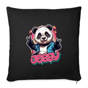 JESSY - Beautiful girl name with cool panda - Sofa pillowcase 17,3'' x 17,3'' (45 x 45 cm) - black - Front