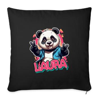 LAURA - Beautiful girl name with cool panda - Sofa pillowcase 17,3'' x 17,3'' (45 x 45 cm) - black - Front