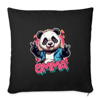 EMMA - Beautiful girl name with cool panda - Sofa pillowcase 17,3'' x 17,3'' (45 x 45 cm) - black - Front