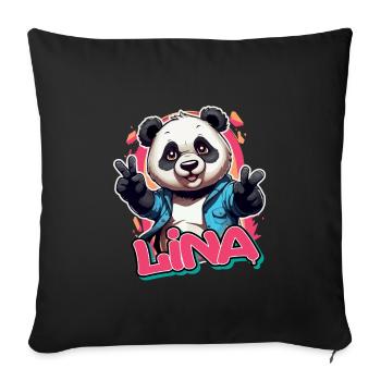 LINA - Beautiful girl name with cool panda - Sofa pillowcase 17,3'' x 17,3'' (45 x 45 cm) - black - Front