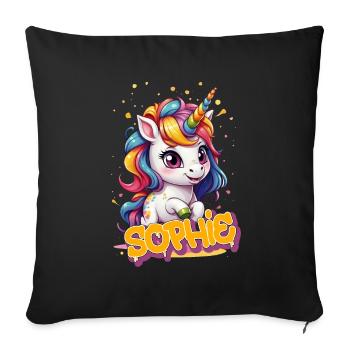 SOPHIE - Beautiful girl name with cute unicorn - Sofa pillowcase 17,3'' x 17,3'' (45 x 45 cm) - black - Front