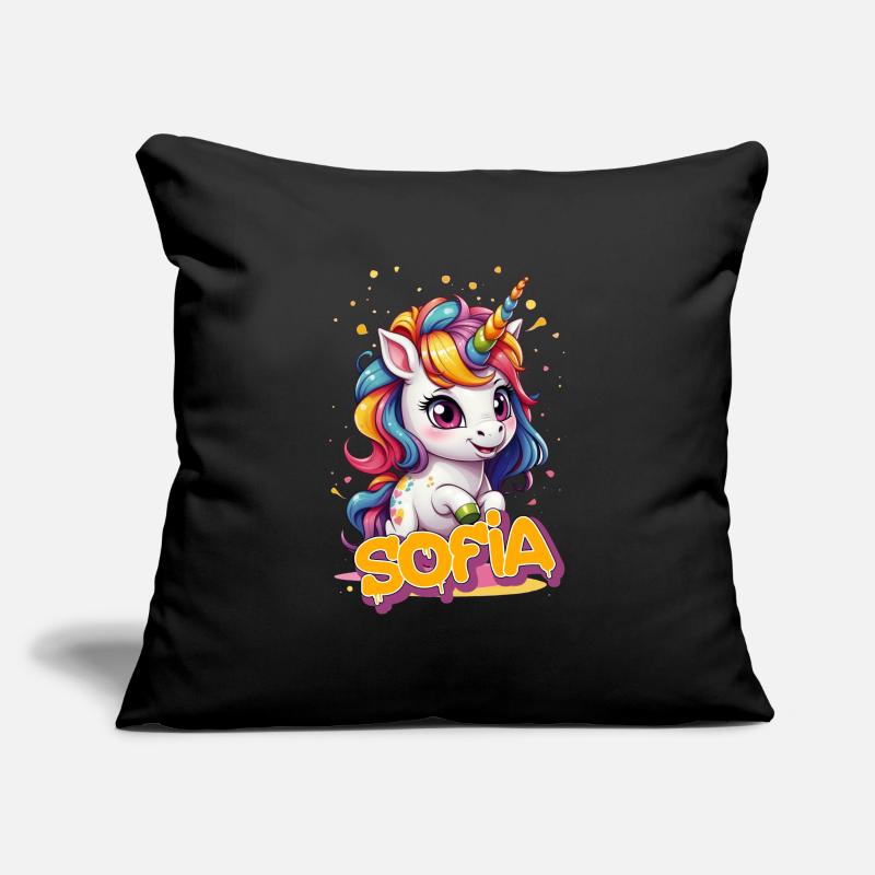 SOFIA - Schöner Mädchen Name mit süßem Einhorn Sofakissenbezug 45 x 45 cm