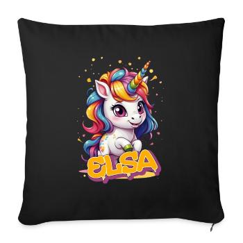 ELSA - Schöner Mädchen Name mit süßem Einhorn - Sofakissenbezug 45 x 45 cm - Schwarz - Vorne