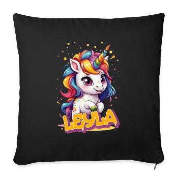 LEYLA - Beautiful girl name with cute unicorn - Sofa pillowcase 17,3'' x 17,3'' (45 x 45 cm) - black - Front