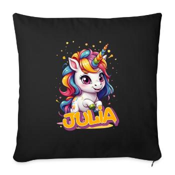 JULIA - Schöner Mädchen Name mit süßem Einhorn - Sofakissenbezug 45 x 45 cm - Schwarz - Vorne