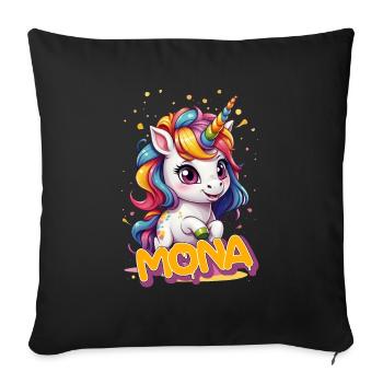 MONA - Schöner Mädchen Name mit süßem Einhorn - Sofakissenbezug 45 x 45 cm - Schwarz - Vorne