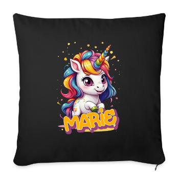 MARIE - Beau prénom de fille avec une jolie licorne - Housse de coussin décorative 45 x 45 cm - noir - Devant