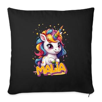 MALIA - Schöner Mädchen Name mit süßem Einhorn - Sofakissenbezug 45 x 45 cm - Schwarz - Vorne