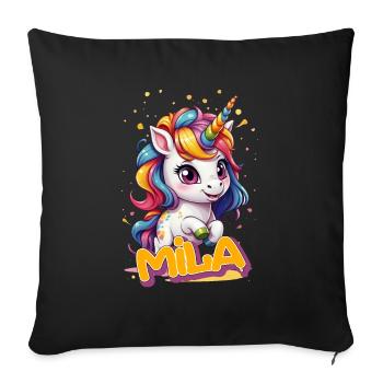 MILA - Beau nom de fille avec une jolie licorne - Housse de coussin décorative 45 x 45 cm - noir - Devant