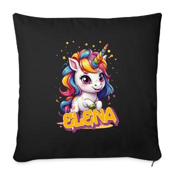 ELENA - Beau prénom de fille avec une jolie licorne - Housse de coussin décorative 45 x 45 cm - noir - Devant