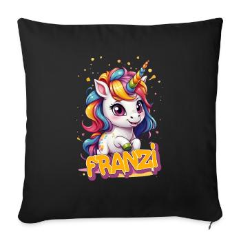 FRANZI - Schöner Mädchen Name mit süßem Einhorn - Sofakissenbezug 45 x 45 cm - Schwarz - Vorne