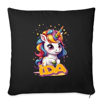 IDA - Beautiful Girl Name with Cute Unicorn - Sofa pillowcase 17,3'' x 17,3'' (45 x 45 cm) - black - Front