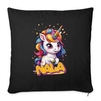 NALA - Schöner Mädchen Name mit süßem Einhorn - Sofakissenbezug 45 x 45 cm - Schwarz - Vorne