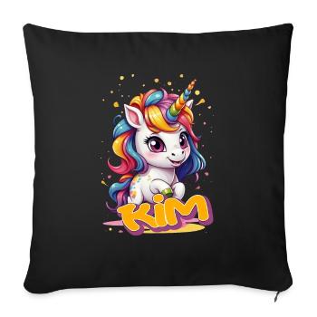 KIM - Beau nom de fille avec licorne mignonne - Housse de coussin décorative 45 x 45 cm - noir - Devant