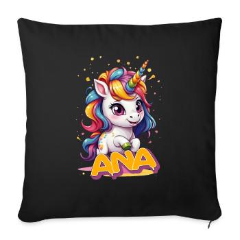 ANA - Beautiful girl name with cute unicorn - Sofa pillowcase 17,3'' x 17,3'' (45 x 45 cm) - black - Front