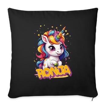 RONJA - Schöner Mädchen Name mit süßem Einhorn - Sofakissenbezug 45 x 45 cm - Schwarz - Vorne