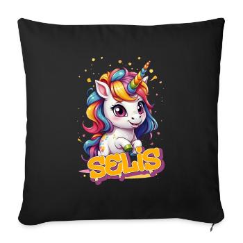 SELIS - Beau prénom de fille avec une jolie licorne - Housse de coussin décorative 45 x 45 cm - noir - Devant