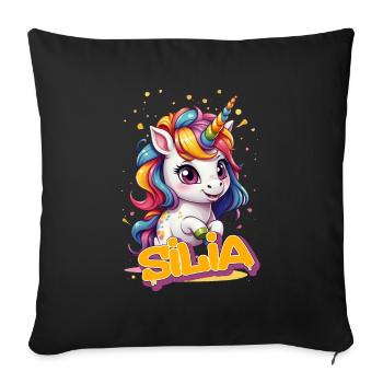 SILIA - Beau prénom de fille avec une jolie licorne - Housse de coussin décorative 45 x 45 cm - noir - Devant