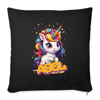 ASEL - Beau nom de fille avec une licorne mignonne - Housse de coussin décorative 45 x 45 cm - noir - Devant