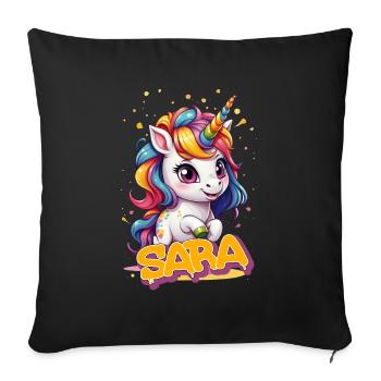 SARA - Beautiful girl name with cute unicorn - Sofa pillowcase 17,3'' x 17,3'' (45 x 45 cm) - black - Front
