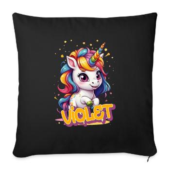 VIOLET - Beau nom de fille avec licorne mignonne - Housse de coussin décorative 45 x 45 cm - noir - Devant