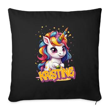 KRISTINE - Beau prénom de fille avec une jolie licorne - Housse de coussin décorative 45 x 45 cm - noir - Devant