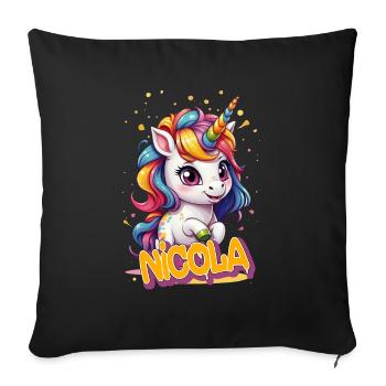 NICOLA - Beautiful girl name with cute unicorn - Sofa pillowcase 17,3'' x 17,3'' (45 x 45 cm) - black - Front