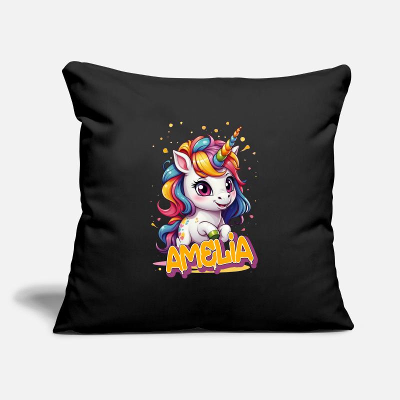 AMELIA - Schöner Mädchen Name mit süßem Einhorn Sofakissenbezug 45 x 45 cm