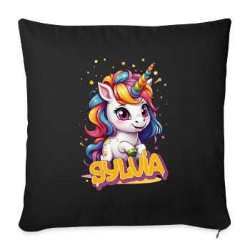 SYLVIA - Beautiful girl name with cute unicorn - Sofa pillowcase 17,3'' x 17,3'' (45 x 45 cm) - black - Front