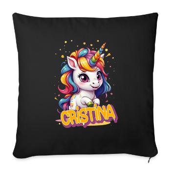 CRISTINA - Beautiful girl name with cute unicorn - Sofa pillowcase 17,3'' x 17,3'' (45 x 45 cm) - black - Front