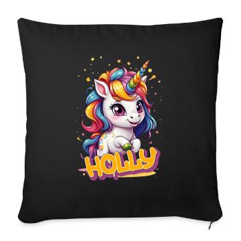 HOLLY - Beautiful girl name with cute unicorn - Sofa pillowcase 17,3'' x 17,3'' (45 x 45 cm) - black - Front