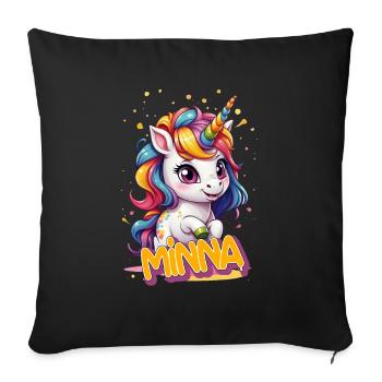 MINNA - Beau nom de fille avec licorne mignonne - Housse de coussin décorative 45 x 45 cm - noir - Devant