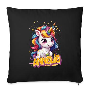 ANNELIE - Beautiful girl name with cute unicorn - Sofa pillowcase 17,3'' x 17,3'' (45 x 45 cm) - black - Front