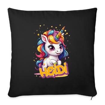 HEIDI - Beau prénom de fille avec une jolie licorne - Housse de coussin décorative 45 x 45 cm - noir - Devant